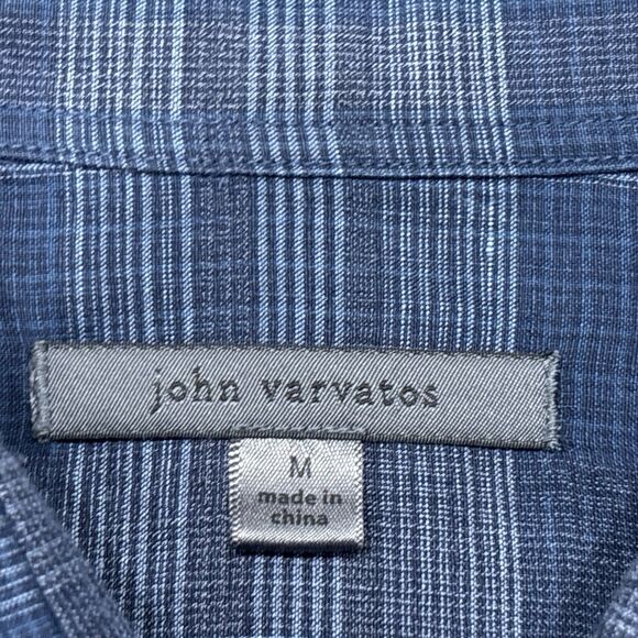 John Varvatos Shirt Mens Medium Blue Plaid Linen Cotton Long Sleeve Button Front - Picture 2 of 9